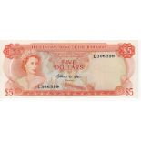 Bahamas 5 Dollars dated 1974, rarer signature, signed William C. Allen, serial L309399 (TBB B302b,