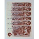 O'Brien 10 Shillings (6) issued 1961, a set of 6 exceptionally rare FIRST RUN 'M01' prefix