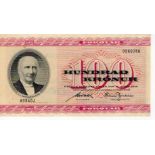 Faeroe Islands 100 Kronur dated 1964, REPLACEMENT note with suffix OJ, serial A0640J 0560766 (TBB