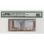 Lebanon 1 Livre dated 1968, serial TH12 42955 (TBB B501b, Pick61a) in PMG holder graded 66 EPQ Gem