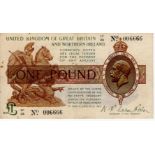 Warren Fisher 1 Pound issued 25th July 1927, rarer Great Britain & Northern Ireland issue, UNUSUAL
