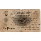 Newport Old Bank, Monmouthshire, 5 Pounds dated 1st May 1845, serial no. A1748 for William