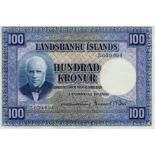 Iceland 100 Kronur dated Law 15th April 1928, serial No. 3,039,694 (TBB B613a4, Pick35a) one