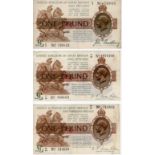 Bradbury & Warren Fisher (3), Bradbury 1 Pound issued 1917 serial F/9 739815 (T16, Pick351),
