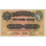 East African Currency Board 20 Shillings or 1 Pound dated 1st January 1955, serial G79 53971,