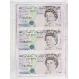 Debden set C107, Last Sheetlet issued 1993, 5 Pounds signed Kentfield a sheet of 3 uncut notes