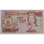 Gibraltar 50 Pounds dated 1st July 1995, FUN REPEATER serial AA 050500 (TBB B126a, Pick28a)