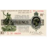 Warren Fisher 10 Shillings issued 1919, serial F/18 466398, No. with dot (T25, Pick356) 3 vertical