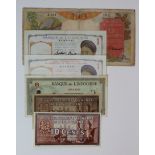 French Indochina (6), 100 Piastres, 1 Piastre (3) and 10 Cents (2), issued 1930's and 1940's, the 10