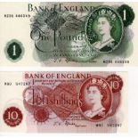 Fforde (2), a pair of REPLACEMENT notes issued 1967, 1 Pound replacement serial M29R 446349 (B302,