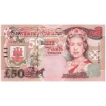 Gibraltar 50 Pounds dated 1st December 2006, Winston Churchill portrait on reverse, serial