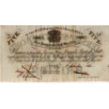 Jersey 5 Pounds dated 1840, Interest Bearing Note at one half-penny per week, serial number 592, pen