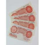 Peppiatt 10 Shillings (4) issued 1934, serial no's 13X 796571, 39U 712358, 22U 256015 & 07R
