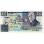 Northern Ireland, Northern Bank Limited 5 Pounds dated 24th August 1990, signed S.H. Torrens, serial