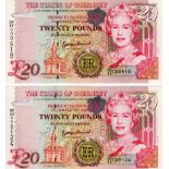 Guernsey 20 Pounds (2) issued 2012 signed B. Haines, Commemorative Issue Queen Elizabeth II