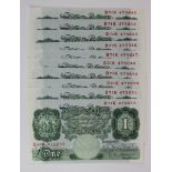 O'Brien 1 Pound (10) issued 1955, a consecutively numbered run, serial D71K 475643 - D71K 475652 (