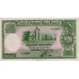 Scotland, North of Scotland Bank 20 Pounds dated 1st July 1949, signed G.L. Webster, LAST PREFIX and