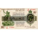 Warren Fisher 10 Shillings issued 1922, LAST SERIES serial S/42 375601 (T30, Pick358) small stain at