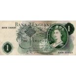 O'Brien 1 Pound issued 1960, scarce EXPERIMENTAL note LAST SERIES, serial A06N 380625, with