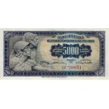 Yugoslavia 5000 Dinara dated 1st May 1955, serial CF 780621 (Pick72b) about Uncirculated