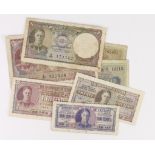 Ceylon (7) a collection including King George VI notes, 2 Rupees dated 1944, 1 Rupee dated 1945,