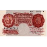 Peppiatt 10 Shillings issued 1934, pre war issue without security thread, LAST SERIES serial A24