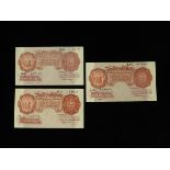 Catterns (3) issued 1930, 10 Shillings S07 117119 crisp EF, 10 Shillings M17 933871 about EF, 10