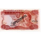 Jersey 20 Pounds SPECIMEN note, issued 1976 - 1988 signed May, Queen Elizabeth II portrait, serial