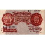 Peppiatt 10 Shillings issued 1934, pre war issue without security thread, B16 568721 (B235,