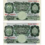 Peppiatt 1 Pound issued 1948, the rarer post war issue WITHOUT security thread, serial R62A 581325 &