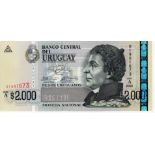 Uruguay 2000 Pesos Uruguayos dated 2003, serial A 01901673 (TBB B551a, Pick92a) Uncirculated