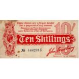 Bradbury 10 Shillings issued 1914, serial A/19 442315, No. with dash (T9, Pick346) dirt and stains