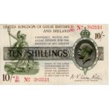 Warren Fisher 10 Shillings issued 1919, FIRST SERIES serial D/80 383551, No. with dash (T26,