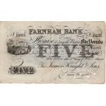Farnham Bank 5 Pounds dated 1885, serial No. 18955 for James Knight & Sons (Outing784e)