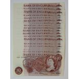 Fforde 10 Shillings (20), a consecutively numbered run, serial 02W 164602 - 02W 164621 (B309,