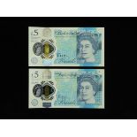 Cleland 5 Pounds (2) a pair with different prefix numbers but the same serial number, AK38 898058