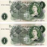 ERROR Page 1 Pound (2) issued 1970, scarce consecutively numbered pair of mismatched serial numbers,