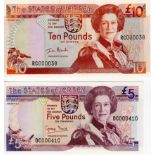 Jersey (2), 10 Pounds & 5 Pounds issued 2000, signed Ian Black, both with LOW SERIAL No's,