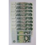 Bank of England (10), a collection of 1 Pound notes in consecutive pairs, Fforde (4) serial B83Z