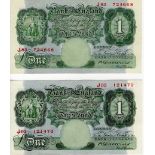 Catterns (2), 1 Pound issued 1930 serial J03 121470 & J83 724668 (B225, Pick363b) crisp EF