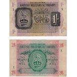 British Military Authority (2) 1 Shillings and 2 Shillings 6 Pence issued 1943, scarce notes with