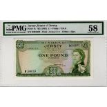 Jersey 1 Pound issued 1963, scarce ERROR - no signature, serial B099879, (TBB B108b, Pick8c) in