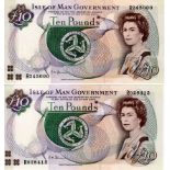Isle of Man 10 Pounds (2), not dated issued 2011, signed P.M. Shimmin, serial R028415 & R245000 (