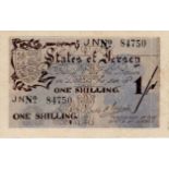Jersey 1 Shilling issued 1941 -1942, German Occupation issue during WW2, serial No. 84750 (TBB