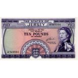 Jersey 10 Pounds issued 1972 signed J. Clennett, serial A349984 (TBB B110a, Pick10a) Uncirculated