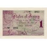 Jersey 1 Pound issued 1941 - 1942, German Occupation issue during WW2, serial number 4963 (TBB B106,