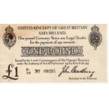 Bradbury 1 Pound issued 23rd October 1914, serial F1/58 60295 (T11.2, Pick349a) light toning to top,