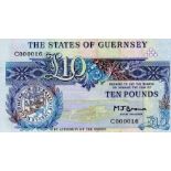Guernsey 10 Pounds issued 1980 - 1989, signed M.J. Brown, VERY LOW serial No. C000016 (TBB B155b,