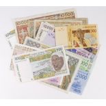 West African States (14), Ivory Coast (5) and Senegal (9), a collection with denominations ranging