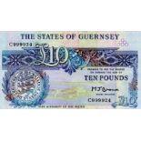 Guernsey 10 Pounds issued 1980 - 1989, signed M.J. Brown, VERY HIGH serial No. C999924 (TBB B155b,